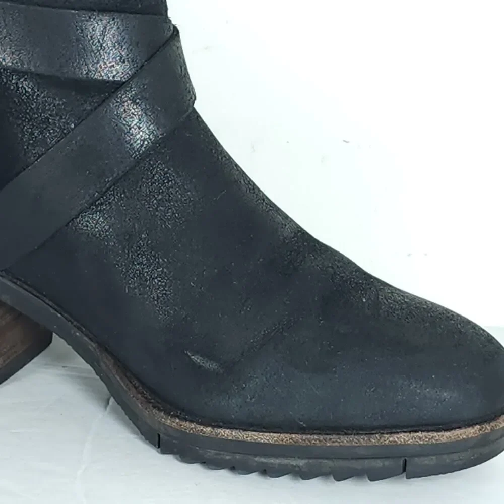 Sorel Women’s Cate US7 Black Leather Waterproof Side Zip Strappy Ankle Boots